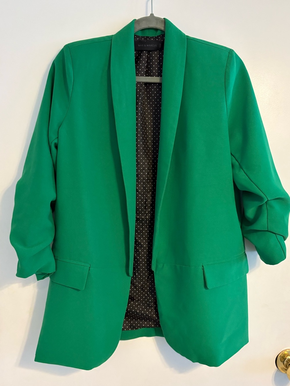 Emerald Open-Front Blazer with Rolled Sleeves -